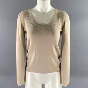 AKRIS Size 6 Beige Cashmere Blend Ribbed Scoopneck Sweater